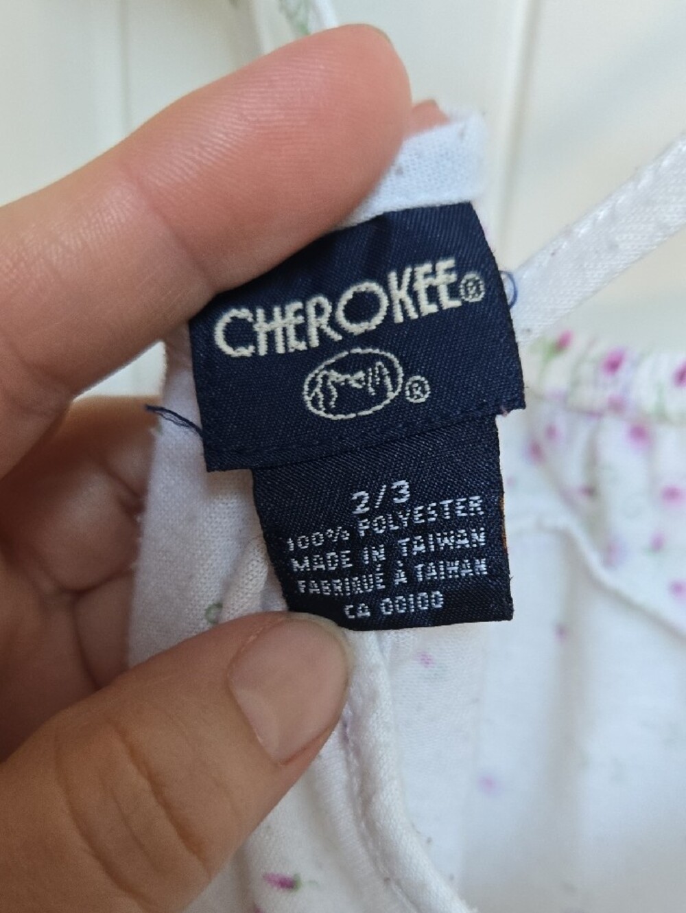Cherokee White Dress with Purple Floral Print and Ruffle Trim Kids Size 2/3 Year - Picture 3 of 3